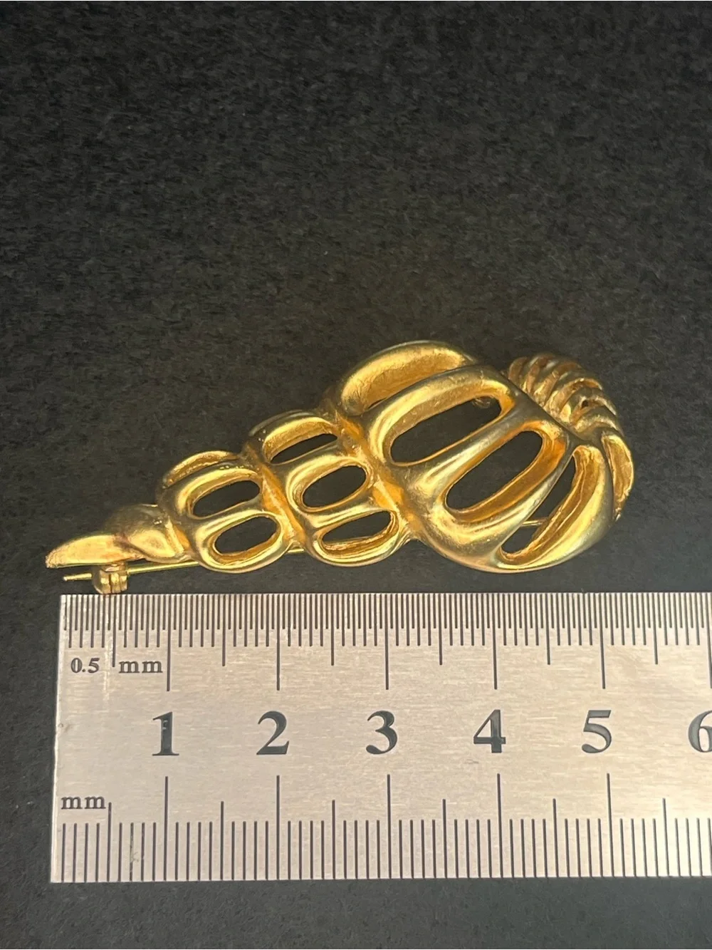 Vintage Gold Tone Spiral Shell Brooch Nautical Statement Pin